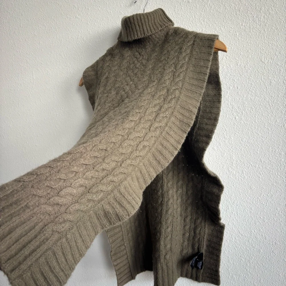 Mark Eisen Karoo Cashmere and Wool Olive/Brown Turtleneck Sweater Poncho Shrug